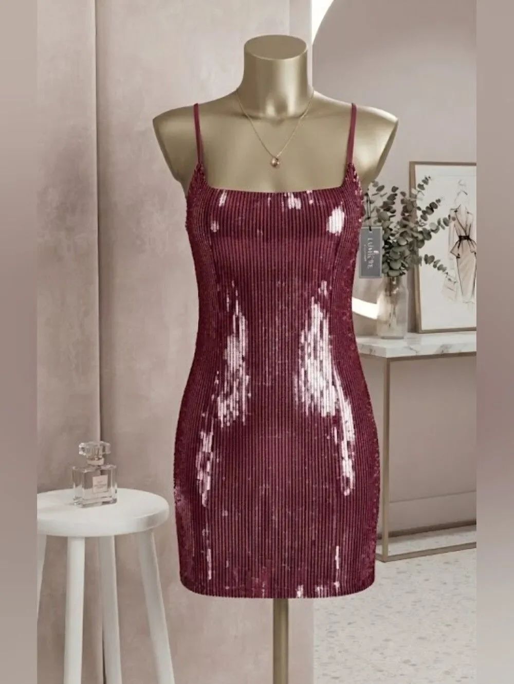 ♡♡♡ Red Sequin Bodycon Backless Party Dress Clubwear Sz S, M